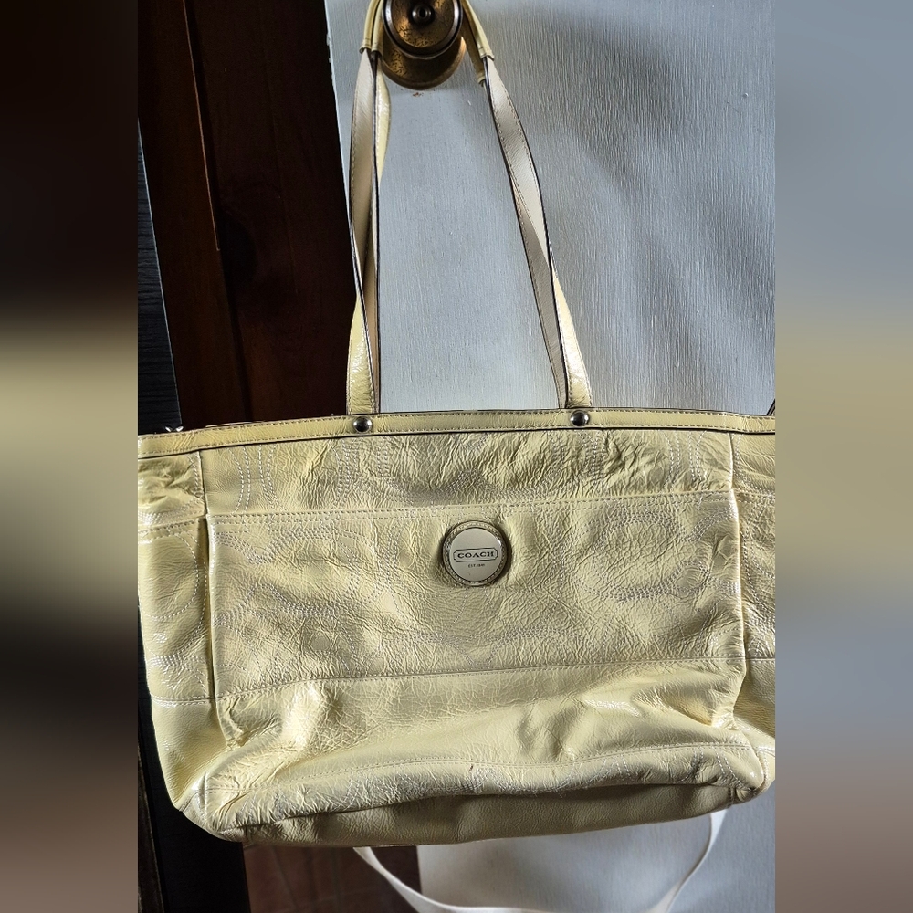 Coach Pale Yellow Patent Leather  Lg. Tote Bag